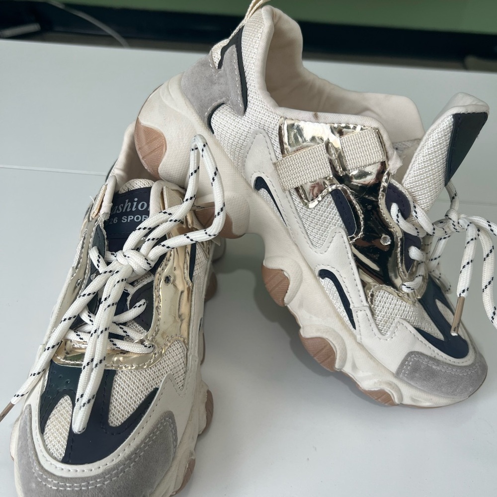SHEIN White and Gold Chunky Sneakers